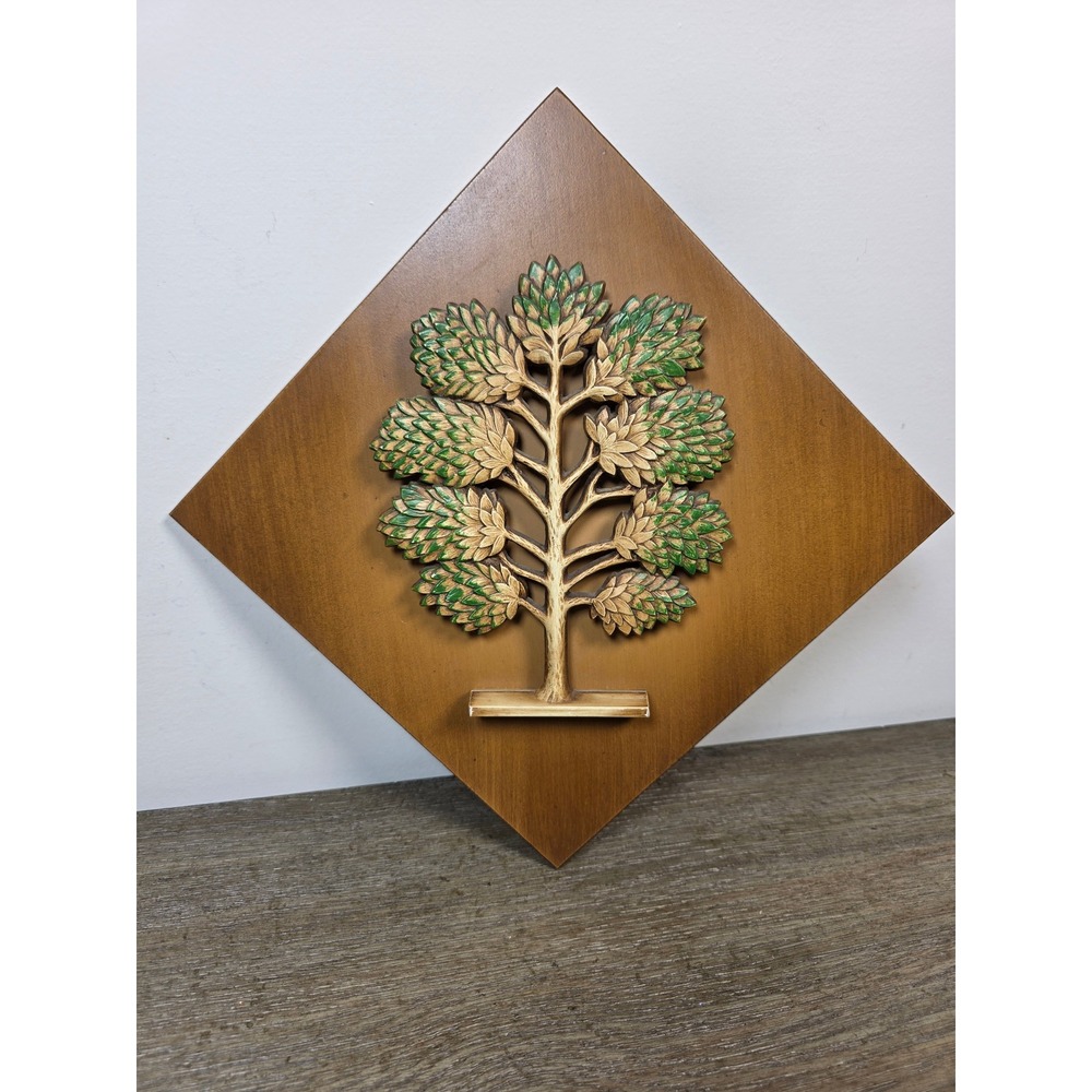 Vintage Syroco Wood Tree Wall Plaque MCM 3D Diamond Four Season Hanging Decor